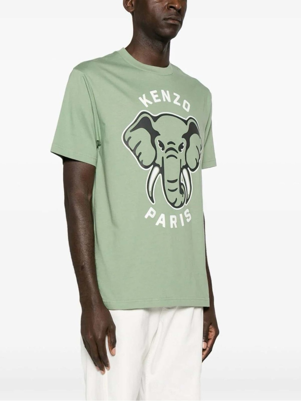 Kenzo Green Elephant Printed Cotton Knit T-Shirt